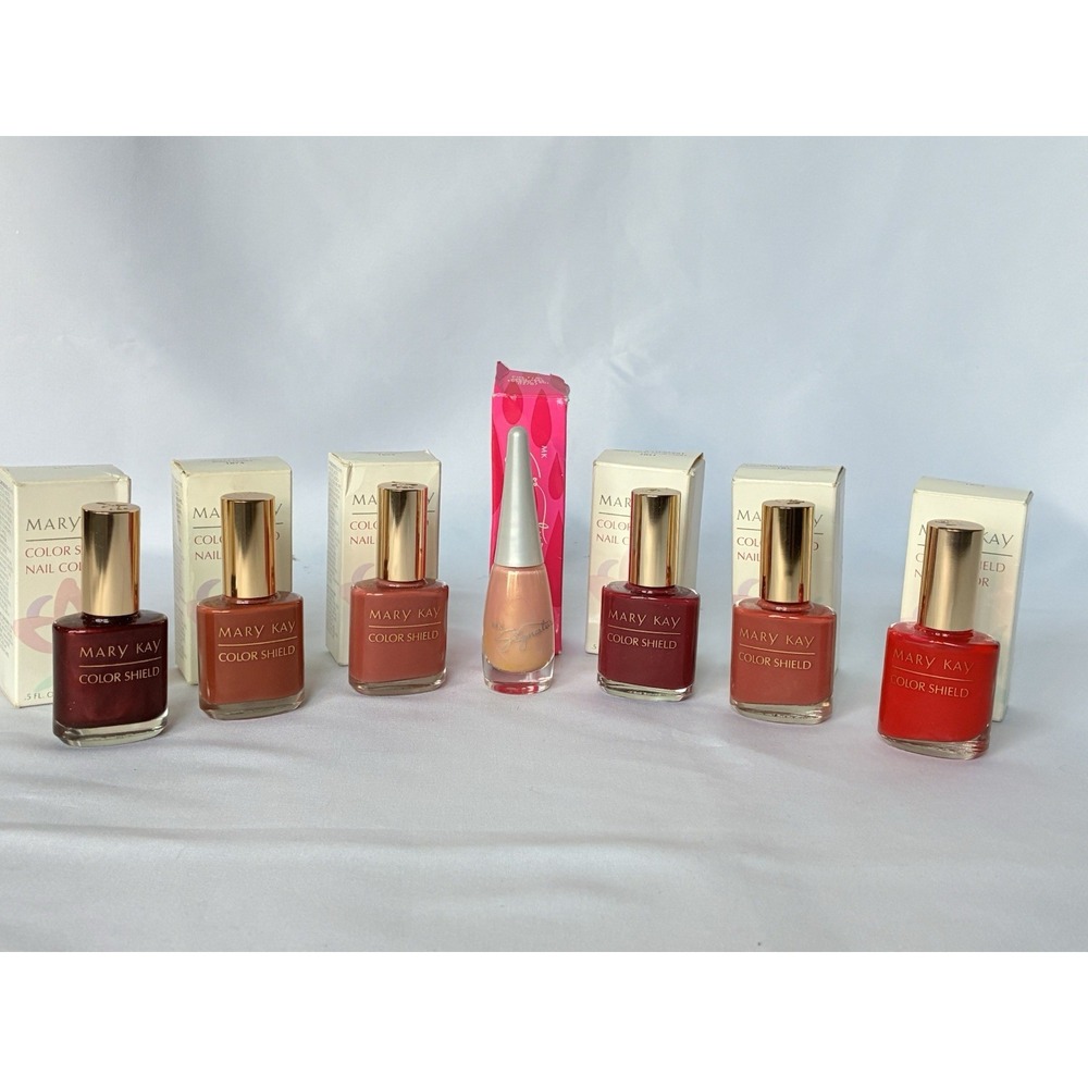 Lot of 7 Mary Kay Color Shield Nail Polish Pink Frills Toffee Praline Red Garnet